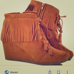 Fringe wedge heel bootie
